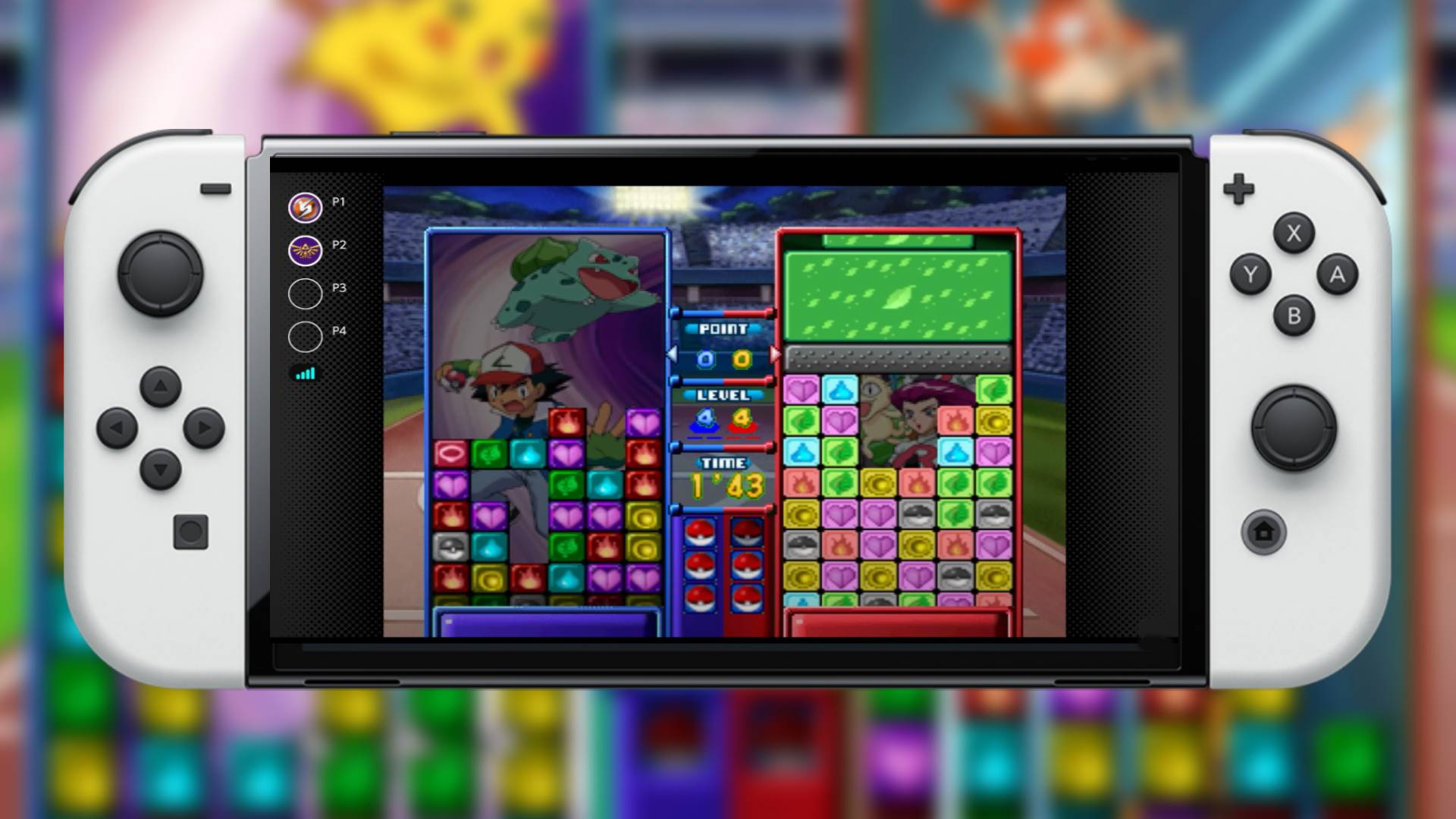 Nintendo Switch Online N64: A screenshot shows Pokemon Puzzle League running on a Nintendo Switch OLED Model 