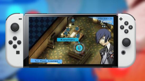 Persona 3 portable release date: An image shows the title Persona 3 Portable running on a Nintendo Switch OLED model