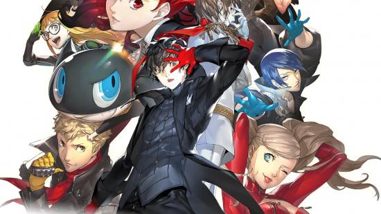 Persona 5's Joker surrounded by other characters