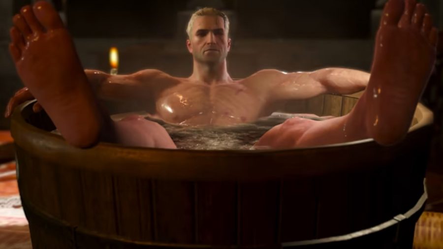 The Witcher with his toes out for our sex games list