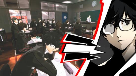 Persona 5 answers; protagonist answering questions over a picture of him snoozing in class