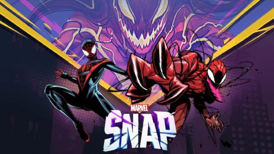 Arte clave para Marvel SNap con Spiderman y Carnage para la lista de los mejores juegos de cartas móviles