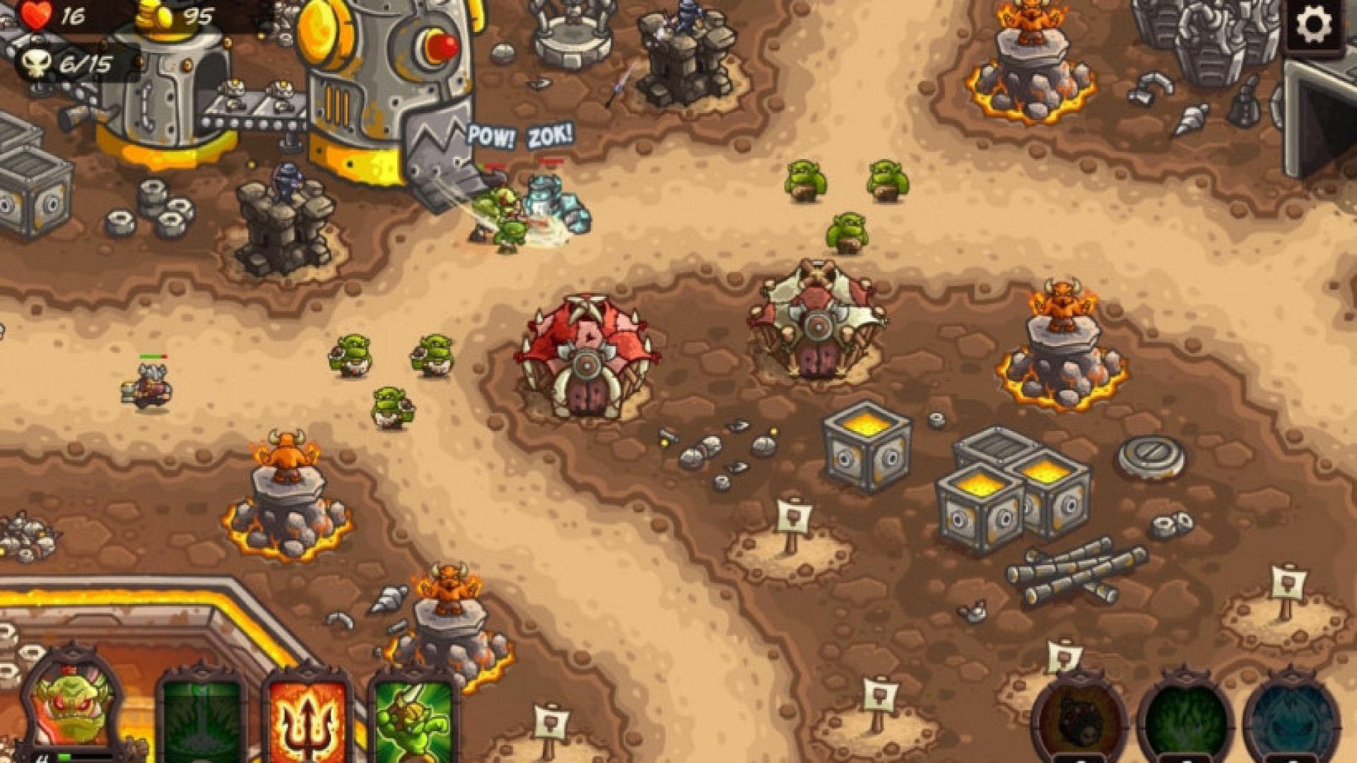 Trò chơi chiến lược di động tốt nhất: Kingdom Rush: Vengeance. Hình ảnh cho thấy Orc và các sinh vật khác tấn công một căn cứ