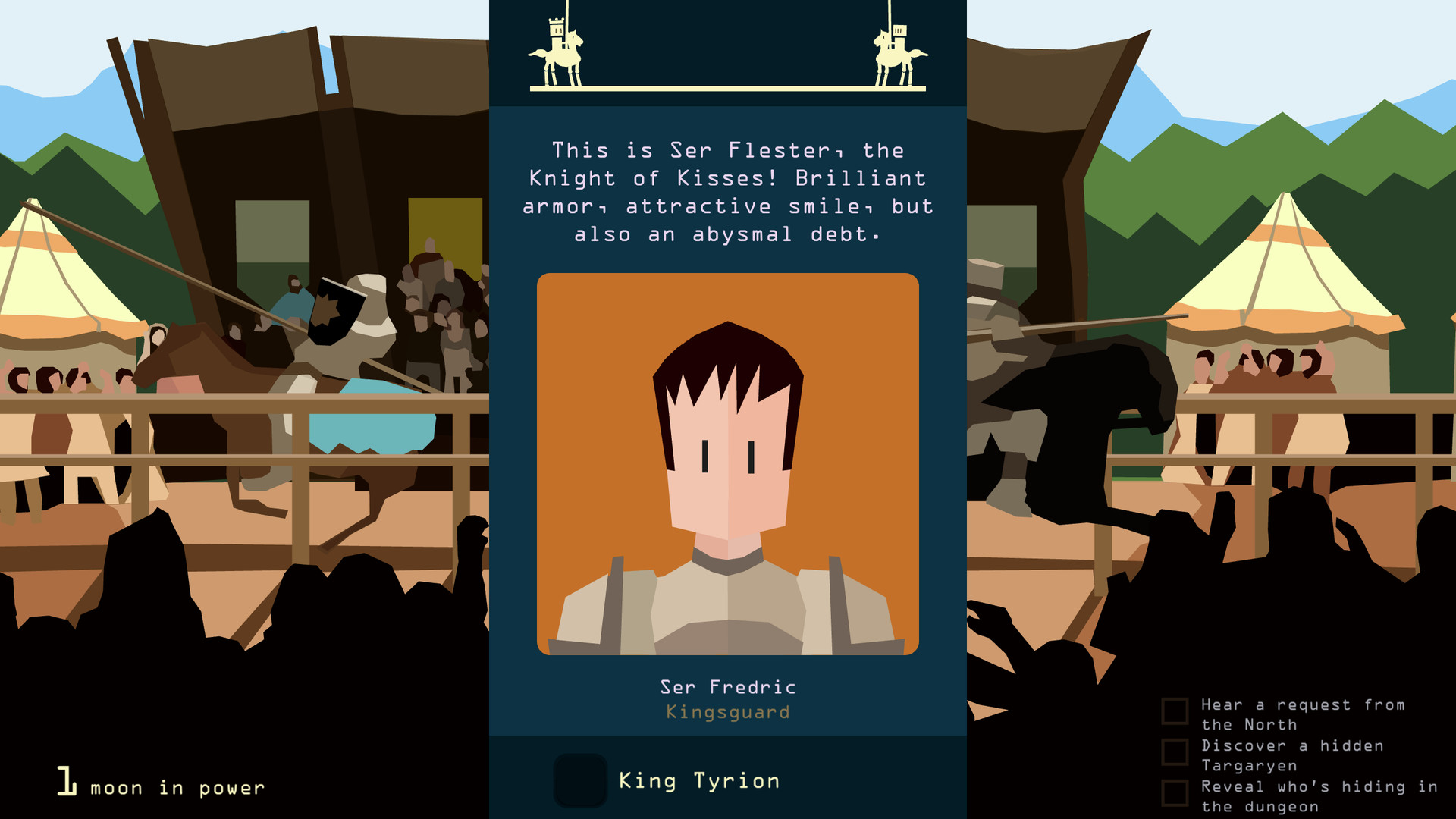 Beste mobile strategispill: Reigns: Game of Thrones. Bildet viser et bilde av en mann i rustning med kort hår, leser tekst