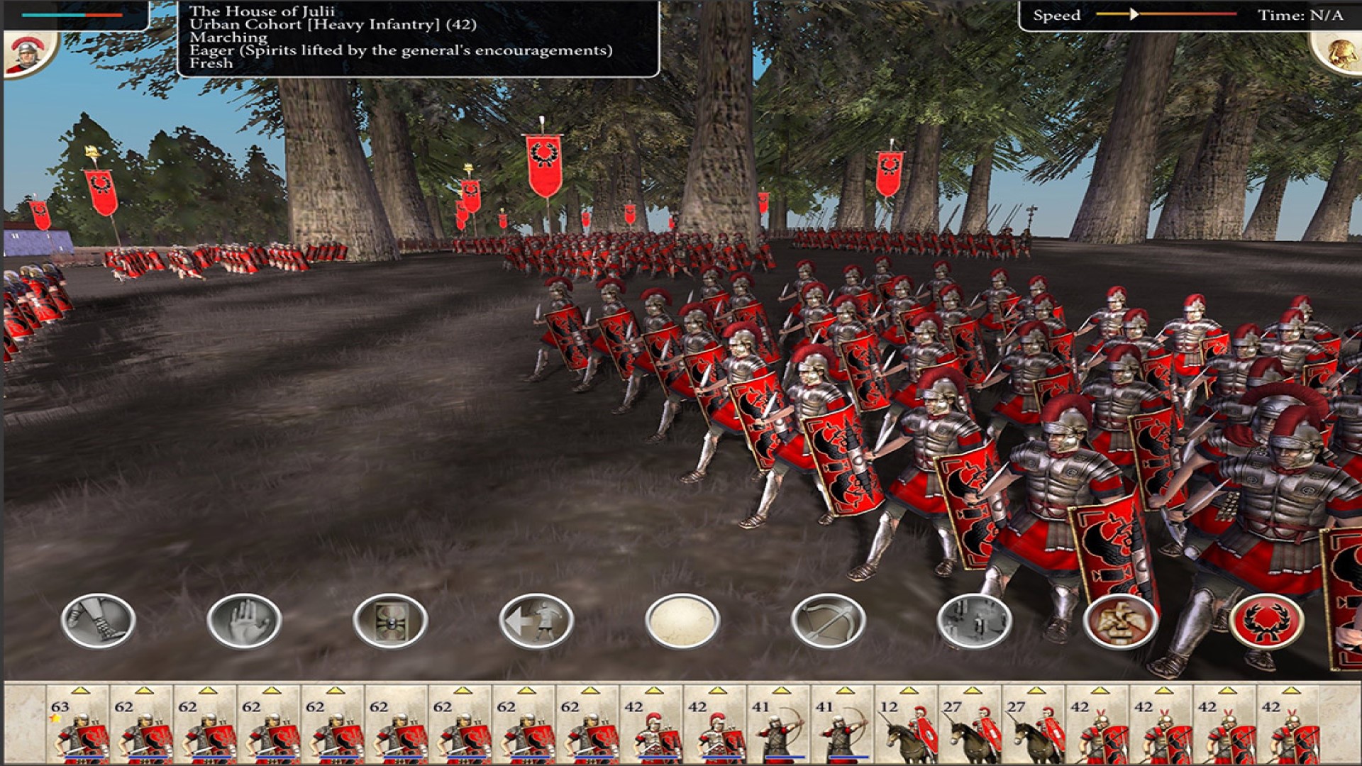 משחקי אסטרטגיה ניידים הטובים ביותר: רומא: מלחמה מוחלטת. תמונה מציגה חיילים רומיים צועדים לאורך