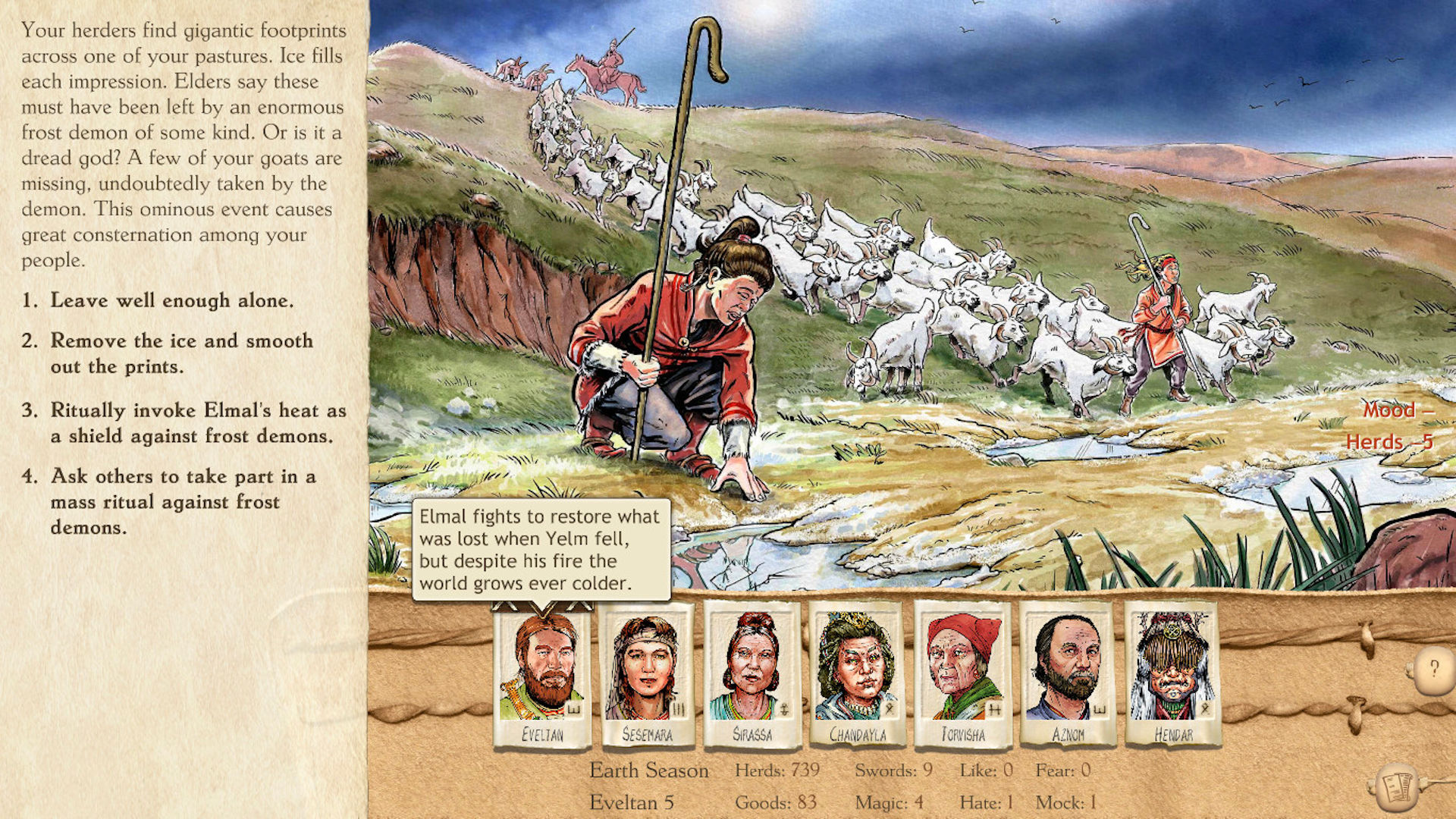 Best mobile strategy games: Six Ages: Ride Like the Wind. Image shows shepherds guiding sheep along.