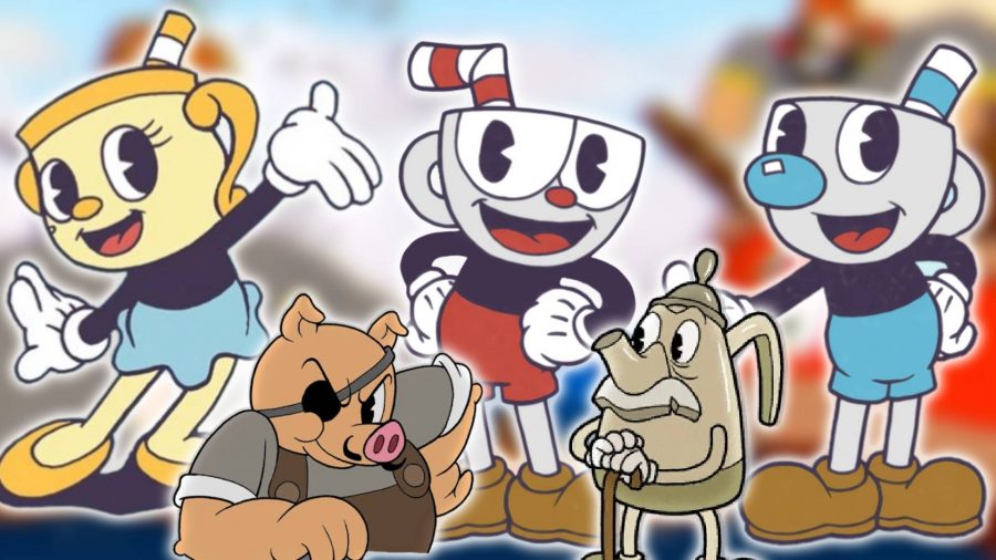 Cuphead characters: several characters from the game Cuphead are visible