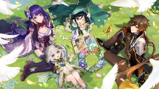 Genshin Impact wallpaper featuring the archons having a picnic together