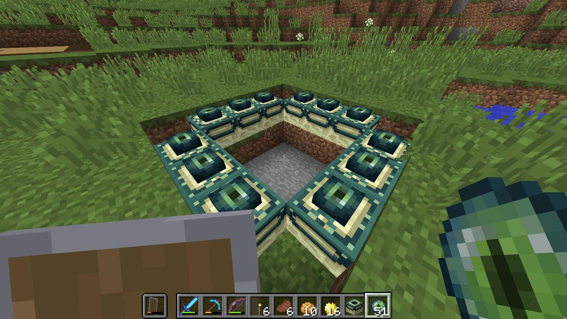Minecraft endportal: una imagen muestra una serie de bloques formados para crear un portal a otro mundo