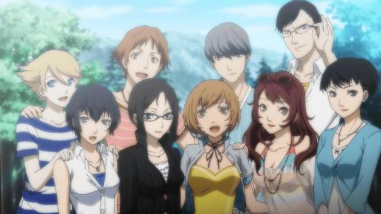 A group photo from Persona 4, featuring Marie and many other characters in various outfits, looking like they're having a nice time.