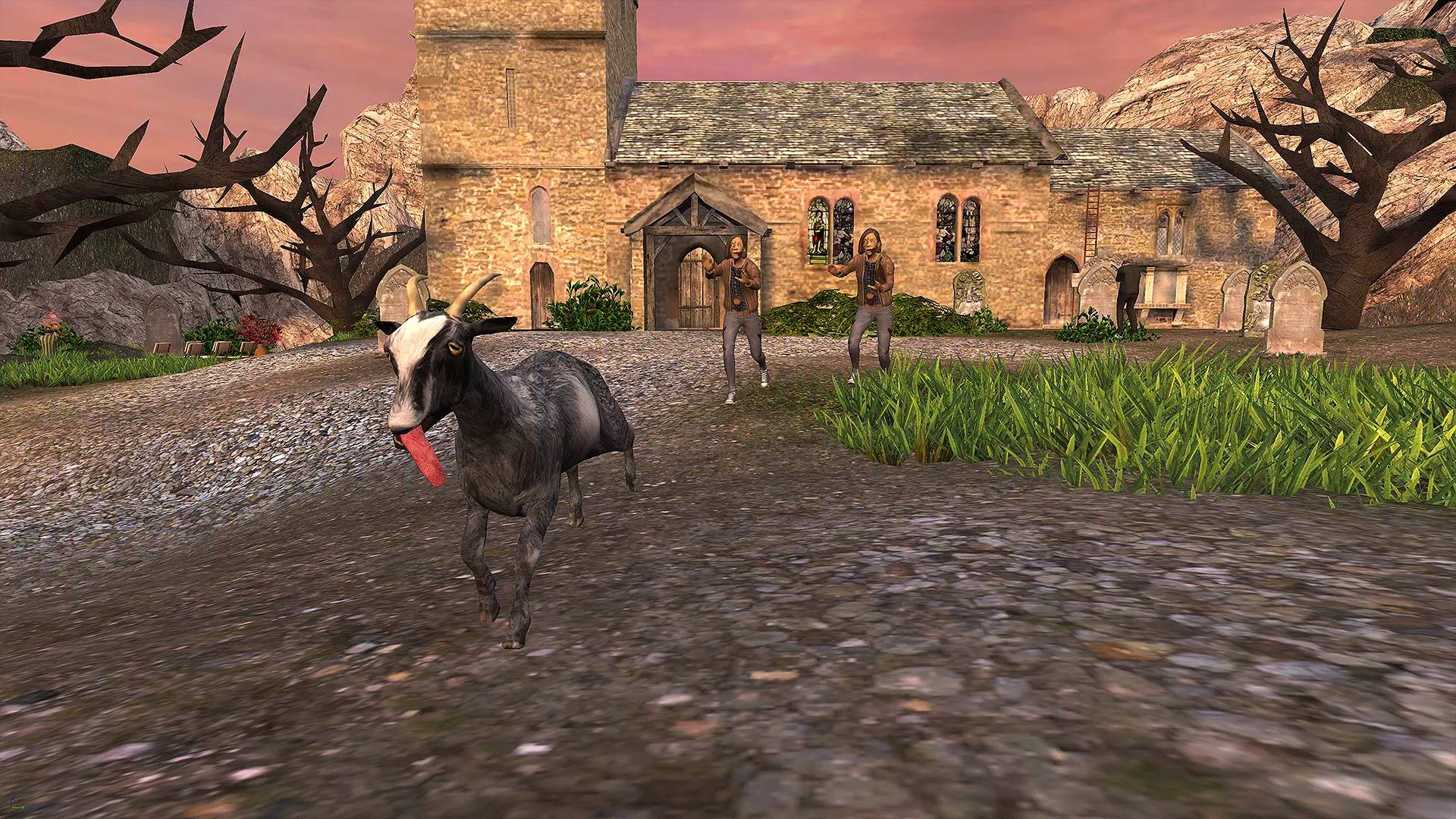 Sandbox games: a goat runs towards the camera
