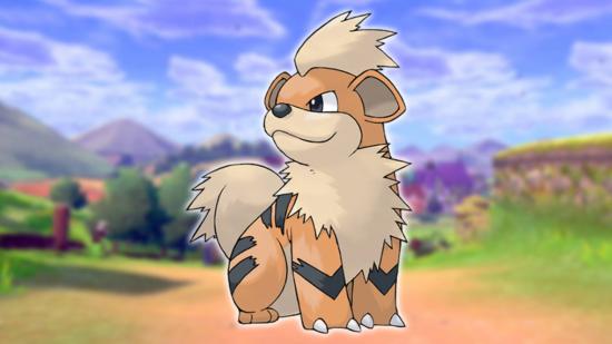 Best dog Pokemon: the Pokemon Growlithe appears against a green background