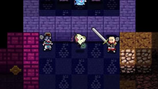 Screenshot from Crypt of the Necrodancer with new characters in a dungeon from the sequel trailer