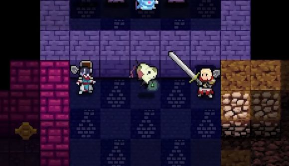 Screenshot from Crypt of the Necrodancer with new characters in a dungeon from the sequel trailer