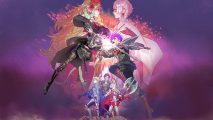 Art for Fire Emblem Warriors: Three Hopes showing two mercenaries clashing, with other characters in the background