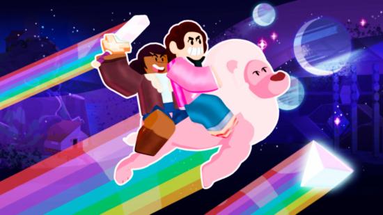 Diamond Authorization codes - Two guys riding a space animal that shoots rainbows