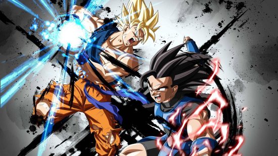 Dragon Ball Legends codes: key art for the game Dragon Ball Legends shows Goku and another saiyan sparring energetically