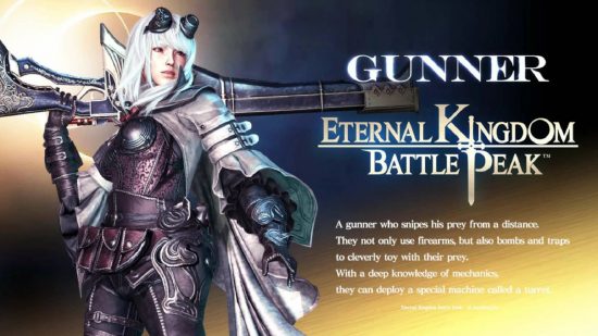 Eternal Kingdom Battle Peak classes: key art for the game Eternal Kingdom Battle Peak displays the class type known as Gunner 