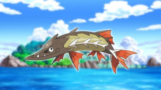 Fish Pokemon: key art from the Pokemon series shows the fish-like Pokemon Barraskewda 