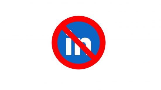 How to delete LinkedIn accounts - a no enter sign over the top of thee LinkedIn logo on a white background
