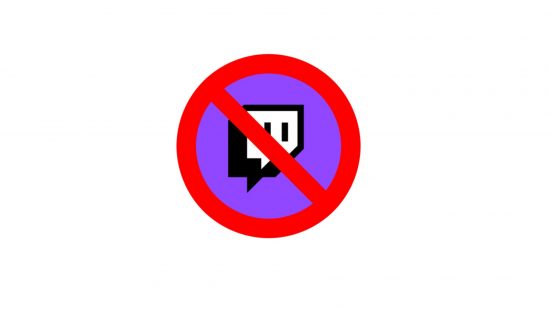 How to delete Twitch accounts - a no enter sign over the top of the Twitch logo on a white background
