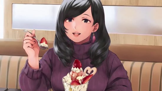 Idol Manager review: an Idol feeding you a strawberry sundae