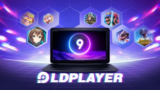 Header image for LDPlayer, with some supported game logos floating around it