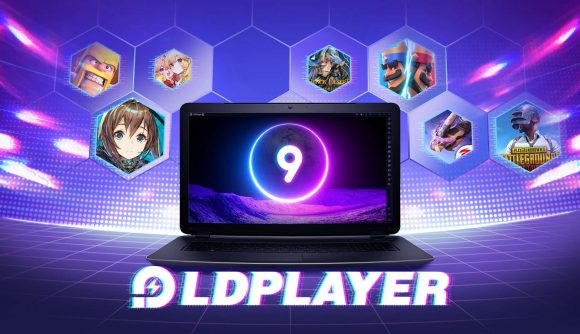 Header image for LDPlayer, with some supported game logos floating around it