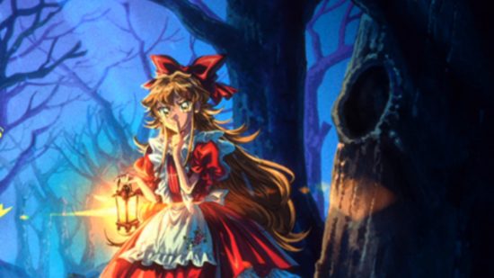 Little Good Two Shows release date - a girl in a red dress stood in the woods at night