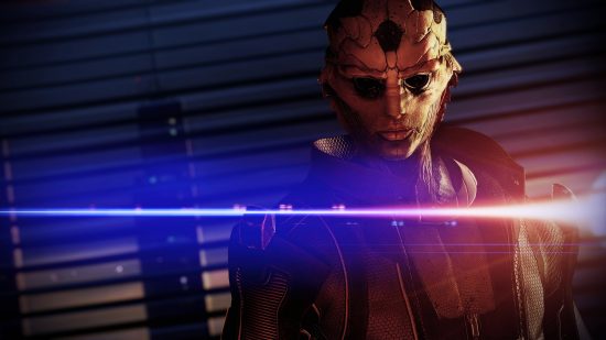 Mass Effect 2's Thane Krios stood in front of a window
