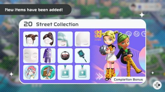 Nintendo Switch cosmetics: a screenshot from Nintendo Switch Sports shows a menu with several different cosmetic and equipment options