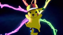 Pikachu wearing Ash's cap in the Pokémon Masters EX trailer