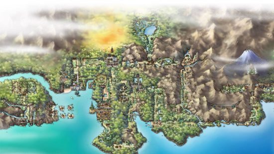Pokemon regions: a detailed map shows an illustration of the Pokemon region Johto