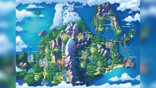 Pokemon regions: a detailed map shows an illustration of the Pokemon region Sinnoh