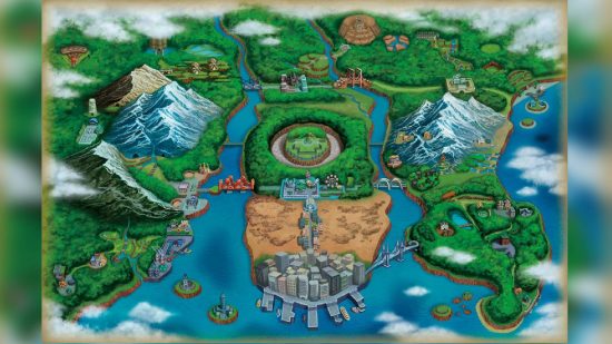 Pokemon regions: a detailed map shows an illustration of the Pokemon region Unova