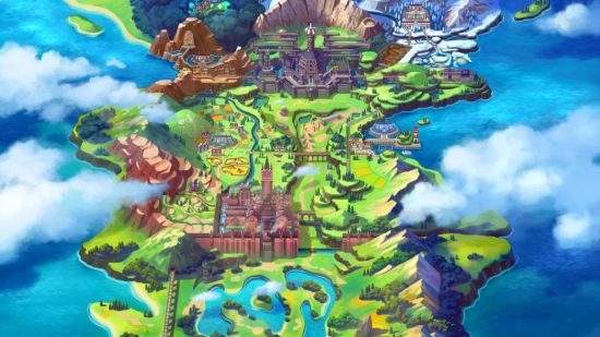 Regiony Pokemonów: szczegółowa mapa pokazuje ilustrację regionu Pokemon Galar