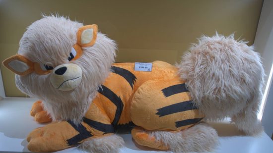 Pokemon Worlds 2022: a gigantic plush Arcanine is visisble, with a price tag of £399.99