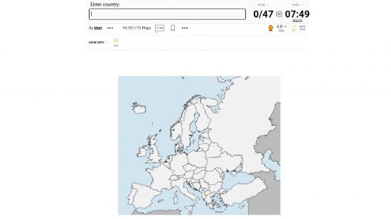 Sporcle European countries: a screenshot from the website Sporcle shows a diagram for the quiz known as countries of Europe 