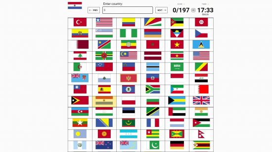 Sporcle flags of the world: A screenshot from Sporcle shows the geography quiz known as Flags of the World