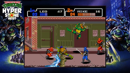 tmnt the cowabunga collection review: the turtles fighting enemies in the street
