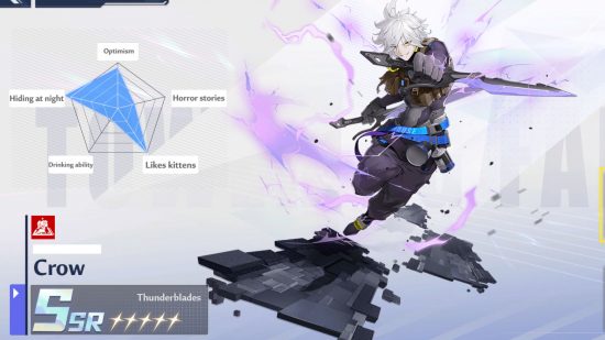 Tower of Fantasy Crow splash art on the Simulacra select page