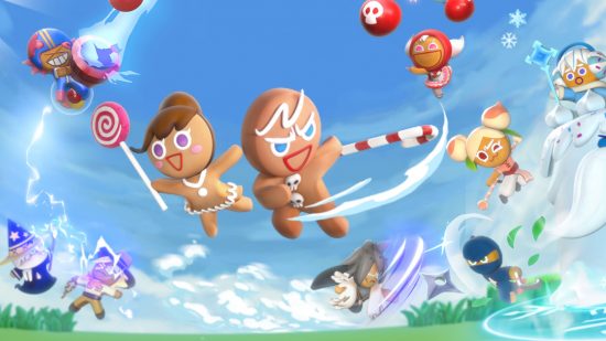 Cookie Run: Kingdom download - a bunch of cookies flying through the air