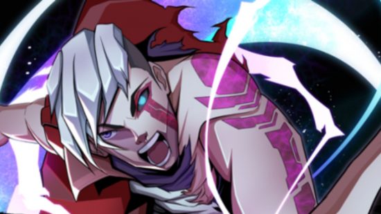 Shindo Life codes September 2022 - art for Shindo Life showing a character with short blonde hair, red painted arm, and a mouth agape, as if he is screaming.