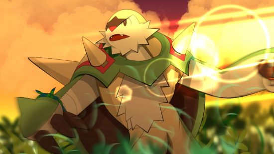 The best fighting Pokemon: Chesnaught in a grassy area