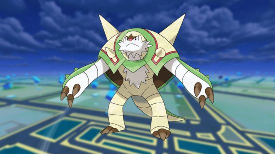 The best fighting Pokemon Chesnaught on a Pokemon GO map background