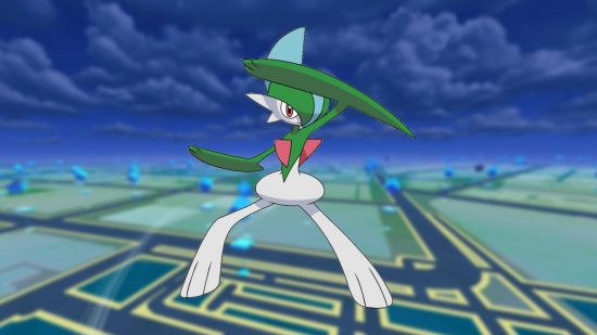 The best fighting Pokemon Gallade on a Pokemon GO map background