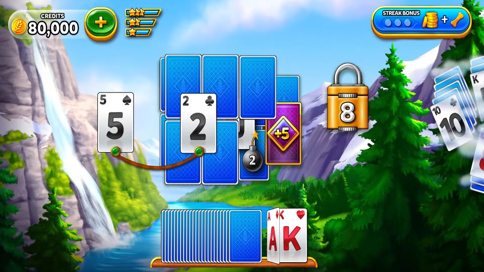 Addictive games: Solitaire Grand Harvest. Image shows a Solitaire game in process.