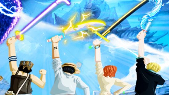 Anime Artifacts Simulator 2 codes - four characters holding various weapons in the air