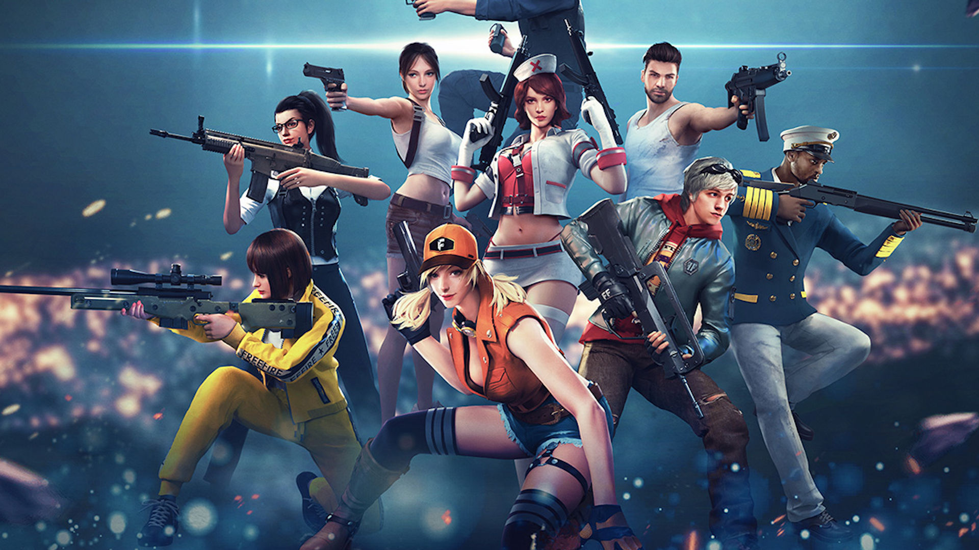 Best iOS games: Garena Free Fire. Image shows a large group of characters with guns.
