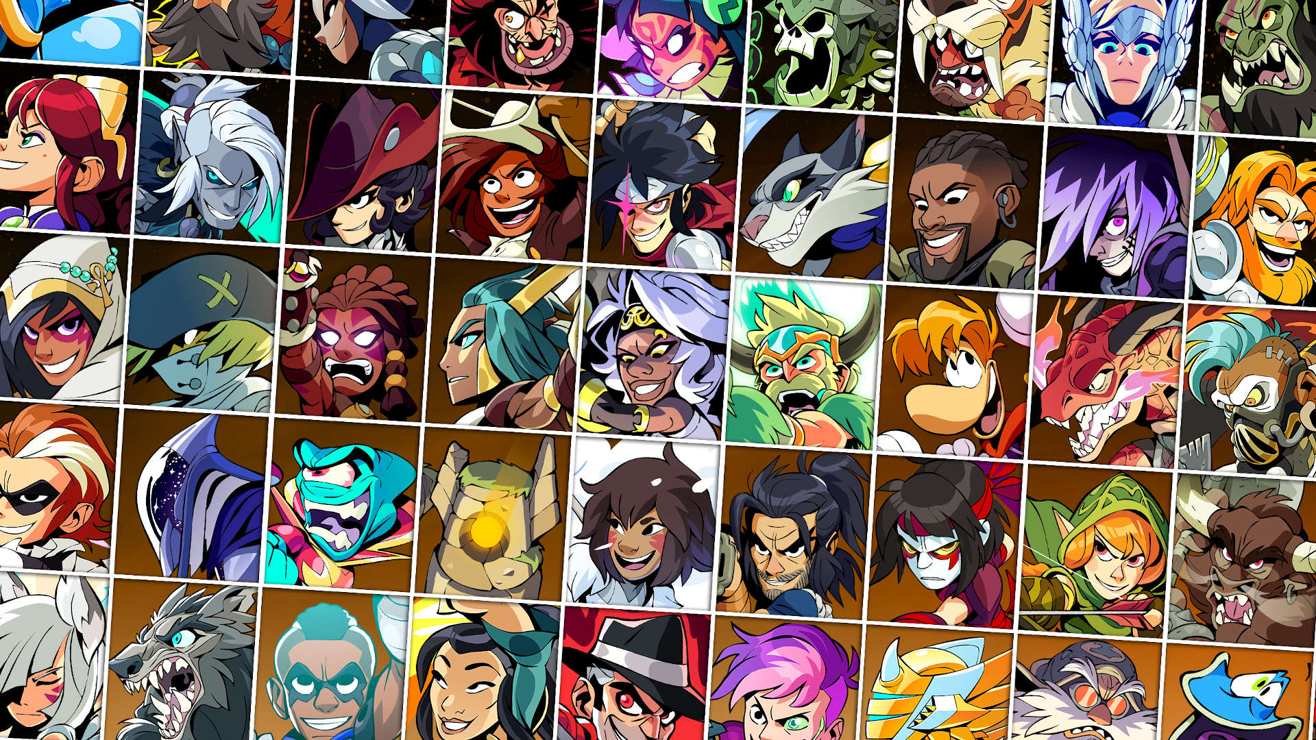Best mobile multiplayer games: Brawlhalla. Image shows a selection of the game's playable characters.